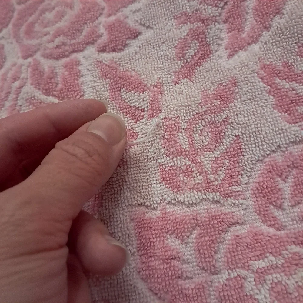 Vintage Callaway‎ Towels Pink Rose Floral hand bath fringe USA pastel reversible